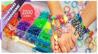 PIEGĀDE VISĀ LATVIJĀ! Komplekts stilīgo Loom Bands ar 2200 gumijām rokassprādžu izgatavošanai!
