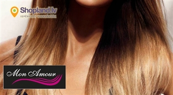 Mon Amour: Matu krāsošana OMBRE tehnikā + griešana + atjaunojoša maska + ieveidošana