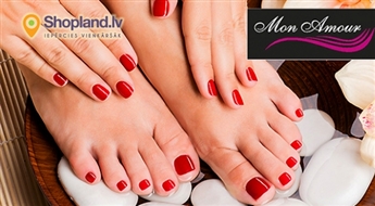 Mon Amour: Aparātpedikīrs + Gelish ilgnoturīgais pārklājums
