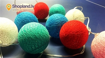 10 krāsainu kokvilnas bumbu virtene COTTON BALLS (160 cm)