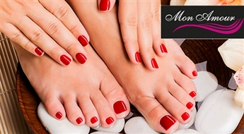Mon Amour: Aparātpedikīrs + Gelish ilgnoturīgais pārklājums