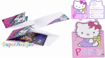 Komplekts no 6 ielūgumu atklātnītēm bērnu ballītei Monster High un Hello Kitty!