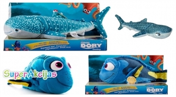 Plīša runājoša rotaļlieta zivs DORY un vaļhaizivs DESTINY no animācijas filmas "Finding Dory"