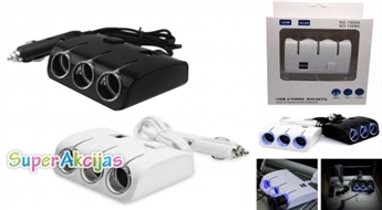 Piepīpētāja ligzdas sadalītājs uz 3 ligzdām ar LED gaismu + 2 USB
