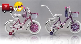 Velosipēds meitenēm Hello Kitty  + mazi riteņi + rokturis stumšanai