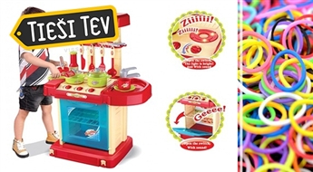 Rotaļu virtuves komplekts ar skaņas efektiem + gumijas rokassprādžu veidošanas piederumu komplekts DĀVANĀ!