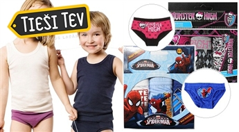 Monster High un SpiderMan kokvilnas biksīšu komplekti bērniem.