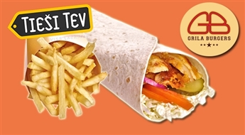 GRILA BURGERS: lielais vistas gaļas Dürum kebabs + lielie frī kartupeļi