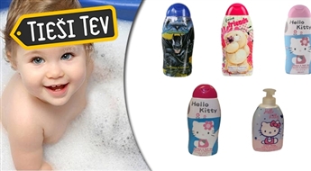 Bērnu šampūni-dušas želejas Hello Kitty vai Batman jautrām mazgāšanās reizēm!