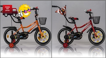 Velosipēds zēniem Racing  + mazi riteņi + rokturis stumšanai