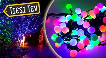 100 vai 200 LED lampiņu rotājumu virtene dažādās krāsās - 8 vai 16 m gara