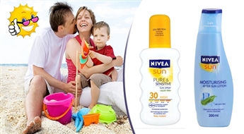Солнцезащитный спрей Nivea SFP30 и увлажняющее молочко после загара со скидкой 57%