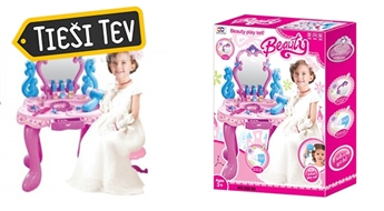 Rotaļu kosmētikas galdiņš ar piederumiem, skaņas efektiem un gaismiņām Jūsu mazajai princesei.