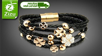 Плетеный кожаный браслет с позолоченным цветком и кристаллами SWAROVSKI ELEMENTS всего за 8,9 Ls (12,66 €). Доставка ПО ВСЕЙ ЛАТВИИ!