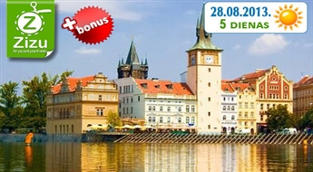 Ceļojums (5 dienas) uz ČEHIJU augusta beigās ar piesātinātu programmu „Romantiskā Prāga” tikai par Ls 79 + BONUSS no ZiZu. Visas naktis viesnīcās un brauciens garantēts!