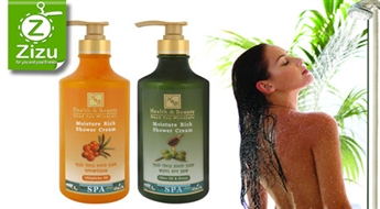 Unikāli mitrinošie krēmi-gēli dušai „Health and Beauty” (780 ml) ar Nāves jūras minerāliem tikai par Ls 4,2. Granātābolu, smiltsērkšķu vai olīveļļas un medus!