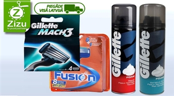 Популярные картриджи для бритья Gillette Fusion (8 шт.) или Mach3 (4 шт.) или пена для бритья Gillette, начиная всего от 1,8 Ls (2,56 €). Доставка ПО ВСЕЙ ЛАТВИИ!
