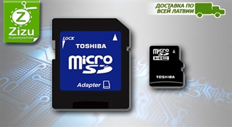 VISĀ LATVIJĀ: „Toshiba” 8 GB  vai 16GB MicroSD  kartes ar 50% atlaidi. Komplektā ar SD adapteru!