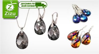 Stilīgu rotaslietu komplekts – auskari un kulons –  ar Swarovski kristāliem izvēlētajā krāsā tikai par Ls 18. Piegāde VISĀ LATVIJĀ!