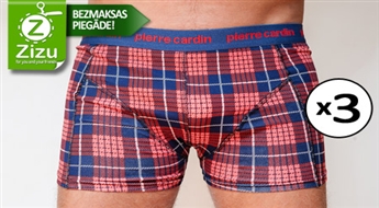 Komplekts no TRĪS Pierre Cardin vīriešu bokseršortiem no dabīga materiāla izvēlētajā modelī un krāsu kombinācijā tikai par Ls 10,5. BEZMAKSAS PIEGĀDE no Post24!
