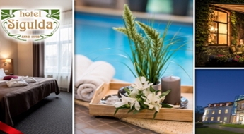 SIGULDA: Pasakaina atpūta DIVIEM (1 nakts) viesnīcā „Sigulda” ar brokastīm, peldi baseinā un SPA centra apmeklējumu vai vakariņām pēc izvēles