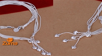 Серебряное украшение 925 пробы с сердечками на шею