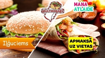 Maizes vai lavaša kebabs, burgera vai picas komplekts no 3.40€ no "Multikebabs"!