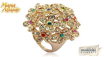 Dabas krāsu sacelšanās! Grezns gredzens "Afrodīte" pārklāts ar Swarovski Elements™ kristāliem zieda veidā!