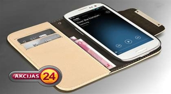 Модный чехол-кошелёк из 100% лакированной кожи для Samsung Galaxy S3 (i9300), с удобными карманами для пластиковых карточек и денег + бесплатный Stylus в подарок!