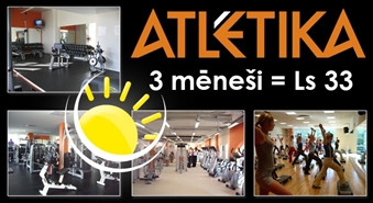 Abonements 3 mēnešiem visās 7 fitnesa kluba ATLĒTIKA filiālēs par 62% lētāk! Sporto darba dienās 11.00 – 17.00 un sestdienās, svētdienās BEZ IEROBEŽOJUMA!