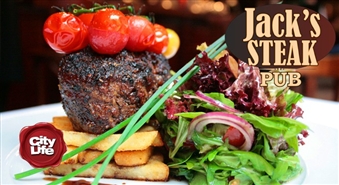 Klasiskais steiks timiāna un rozmarīna marinādē ar balzamiko mērci un piedevām restorānā Jack’s Steak – 64 %