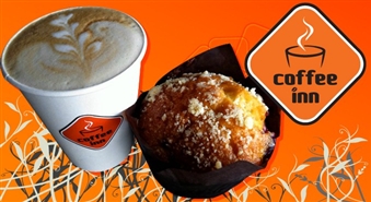 Nāc pēc īstas kafijas uz COFFEE INN! Mazā Cafe Latte + melleņu, dzērveņu vai ābolu – kanēļa mafins ar 55% atlaidi!