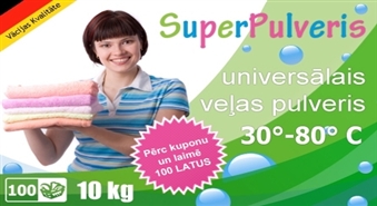 VĀCU kvalitātes SUPER PULVERIS - universāls veļas pulveris 10 kg iepakojumā tikai par Ls 8.49 + 100 latu izloze!