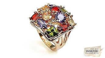 Подарите себе кусочек хорошего настроения! По королевски красивое кольцо “Роскошь” украшенное разноцветными кристаллами Swarovski™.