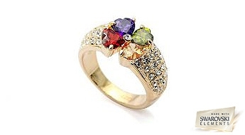 Великолепное кольцо “Цветок радуги” с золотым напылением и кристаллами Swarovski™