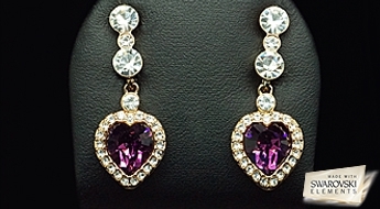 Позолоченные серьги "Пурпурные Сердечки" с очень романтичным дизайном из кристаллов Swarovski Elements™.