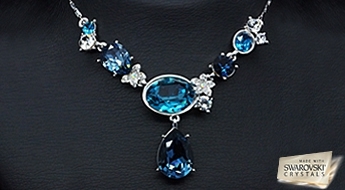 Кристальный рай! Позолоченнoе колье “Эйфория” с кристаллами Swarovski™ тёмно-синего цвета.