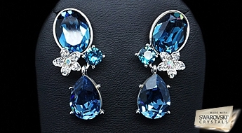 Кристальный рай! Позолоченные сережки “Эйфория” с кристаллами Swarovski™ тёмно-синего цвета.