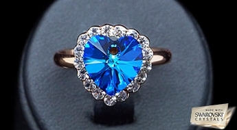 Labākā dāvana romantiskām dāmām! Skaists gredzens ar romantisku dizainu "Okeāna Sirds" ar Swarovski Elements™ kristaliem.