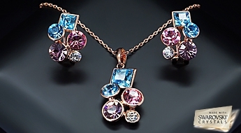 Феерично-яркий, позолоченный комплект бижутерии “Аманда” с разноцветными Австрийскими кристаллами Swarovski™.