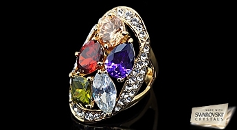 Качество и блеск! Позолоченное ювелирное кольцо "Византия" выполненное из множества разноцветных кристаллов Swarovski™.