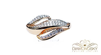 Золотое кольцо “Бригита” (585-ая проба) с ярким узором из прозрачных фианитов so скидкой 35%!