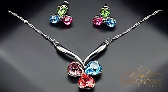 Романтичный позолоченный комплект “Радужный Цветок” с яркими разноцветными кристаллами Swarovski™.