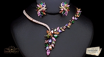 Шикарный позолоченный комплект с разноцветными кристаллами Swarovski™ для идеальной женщины!