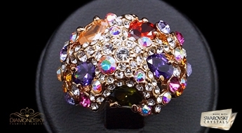 Ослепительно яркое позолоченное кольцо “Морская Звезда” с разноцветными кристаллами Swarovski™.