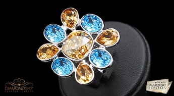Яркое позолоченное кольцо “Кэрри” с Австрийскими кристаллами Swarovski™ по ознакомительной цене!