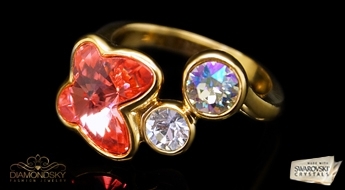 По-весеннему красочное, позолоченнoе кольцо “Кристальная Бабочка II” с кристаллами Swarovski™.