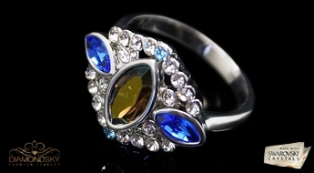 Spilgts apzeltīts gredzens "Selēna III" ar krāsainiem Swarovski™ kristāliem.