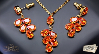 Ierobežota tirāža! Apzeltīts komplekts "Amber II (Tangerine)" ar krāsainiem Swarovski kristāliem™.