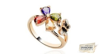 Кольцо “Юность” с нежным дизайном и яркими разноцветными кристаллами Swarovski Elements™.